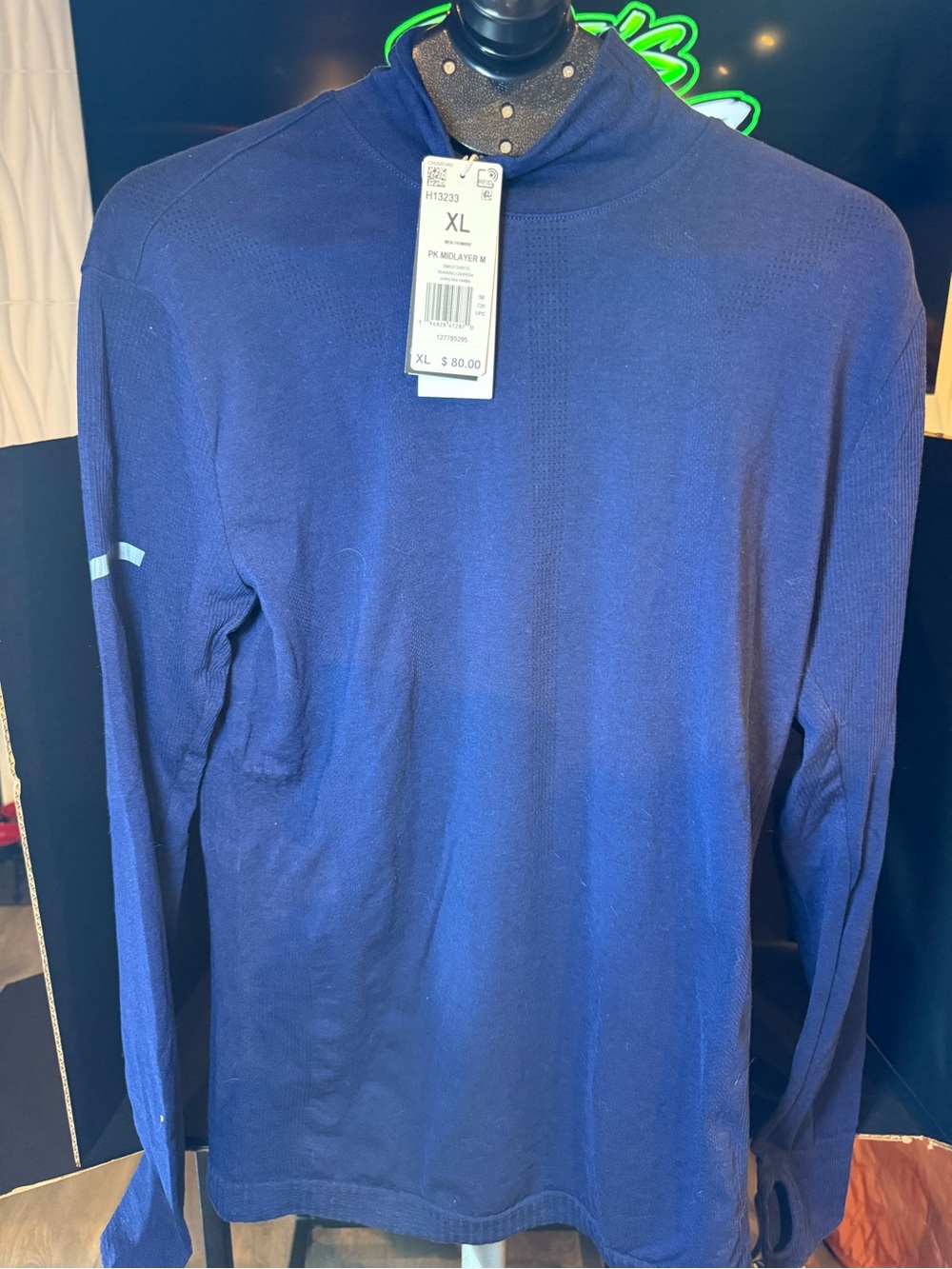 Men's Adidas PK base layer Long-Sleeve Mock Neck Shirt - Navy Blue, XL